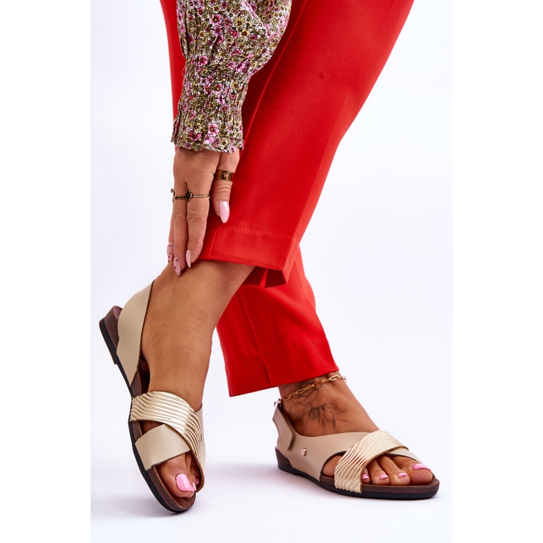 Lemar Sandalias de cuero con velcro Addison en dorado y beige 2