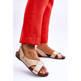 Lemar Sandalias de cuero con velcro Addison en dorado y beige 3