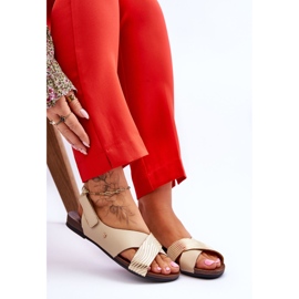 Lemar Sandalias de cuero con velcro Addison en dorado y beige 7