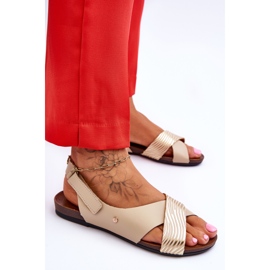 Lemar Sandalias de cuero con velcro Addison en dorado y beige 5