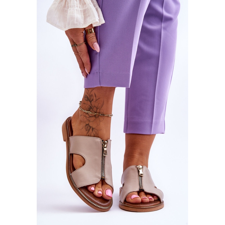 Lemar Pantuflas De Mujer Con Cremallera Decorativa Beige Clarence 1