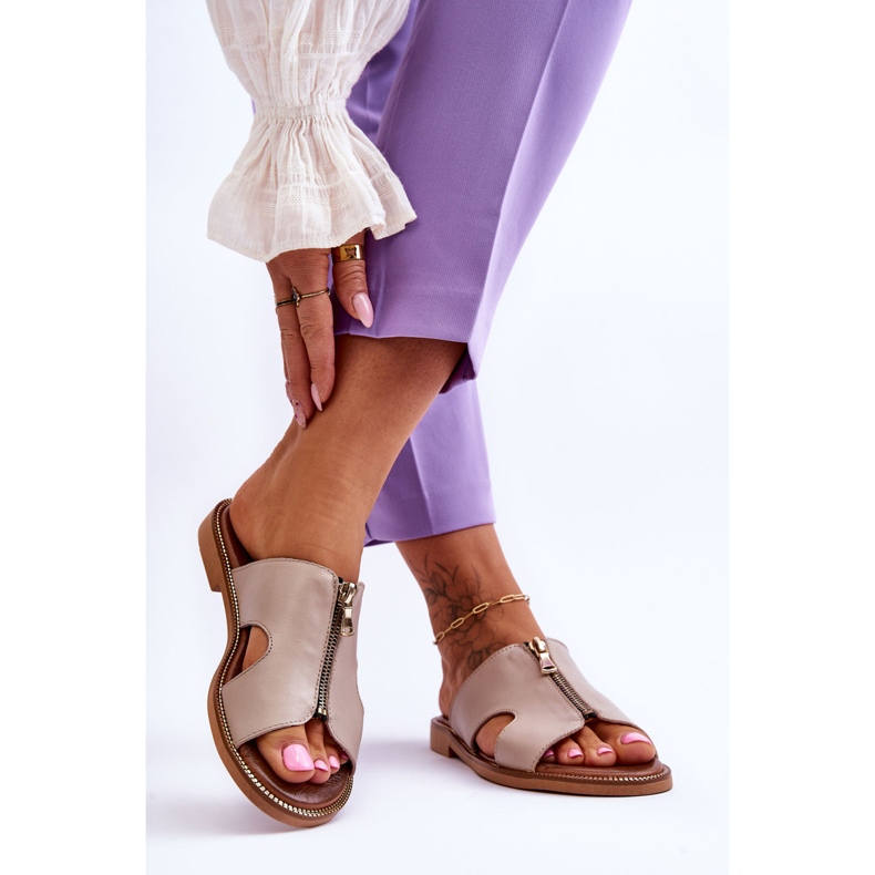 Lemar Pantuflas De Mujer Con Cremallera Decorativa Beige Clarence 2