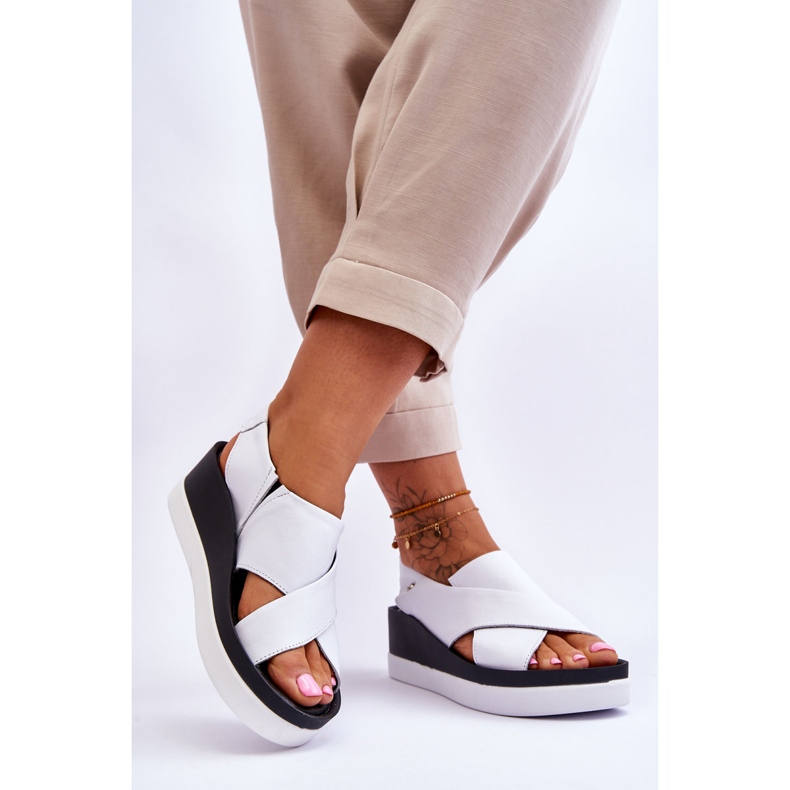 Lemar Sandalias de cuña de cuero blanco Morgan 2