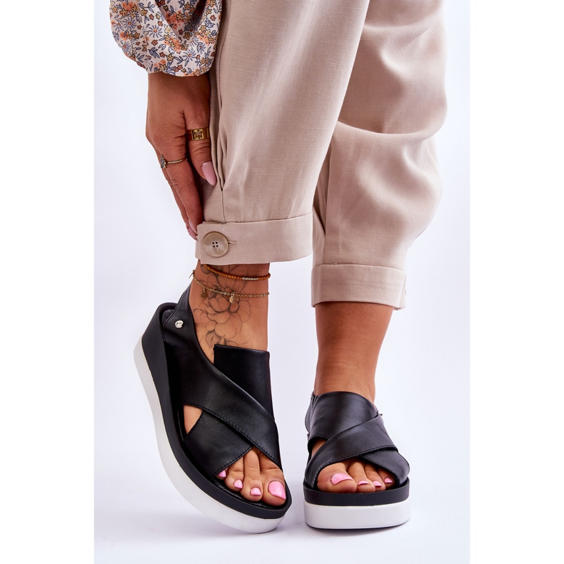 Lemar Sandalias de cuña Morgan de cuero negro 1