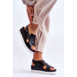 Lemar Sandalias de cuña Morgan de cuero negro 4