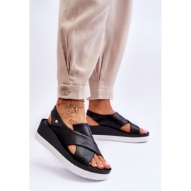 Lemar Sandalias de cuña Morgan de cuero negro 3