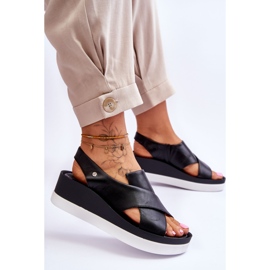 Lemar Sandalias de cuña Morgan de cuero negro 7