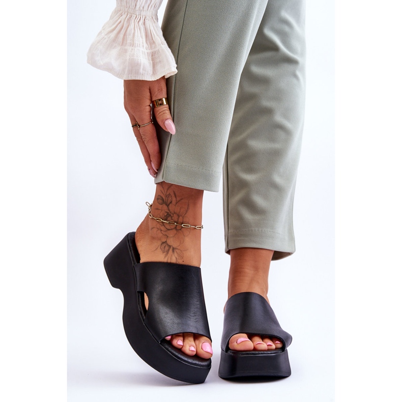 Lemar Pantuflas Mujer Piel Plataforma Negro Lucami 1