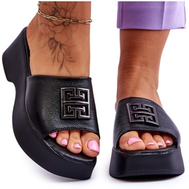 Lemar Pantuflas Mujer Piel Plataforma Con Adornos Negro Renna 9