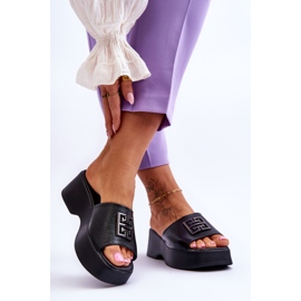 Lemar Pantuflas Mujer Piel Plataforma Con Adornos Negro Renna 2