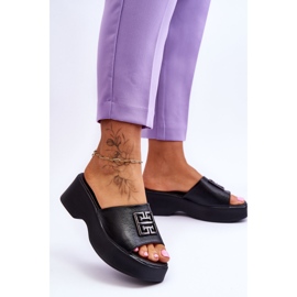 Lemar Pantuflas Mujer Piel Plataforma Con Adornos Negro Renna 3