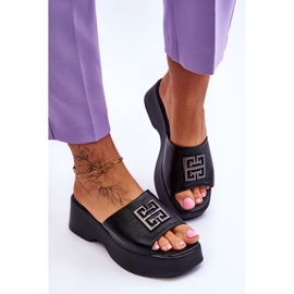 Lemar Pantuflas Mujer Piel Plataforma Con Adornos Negro Renna 4