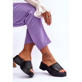 Lemar Pantuflas Mujer Piel Plataforma Con Adornos Negro Renna 6