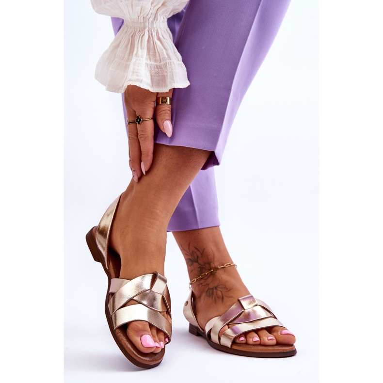 Zazoo Cómodas sandalias doradas sin cordones de cuero Kayla dorado 2