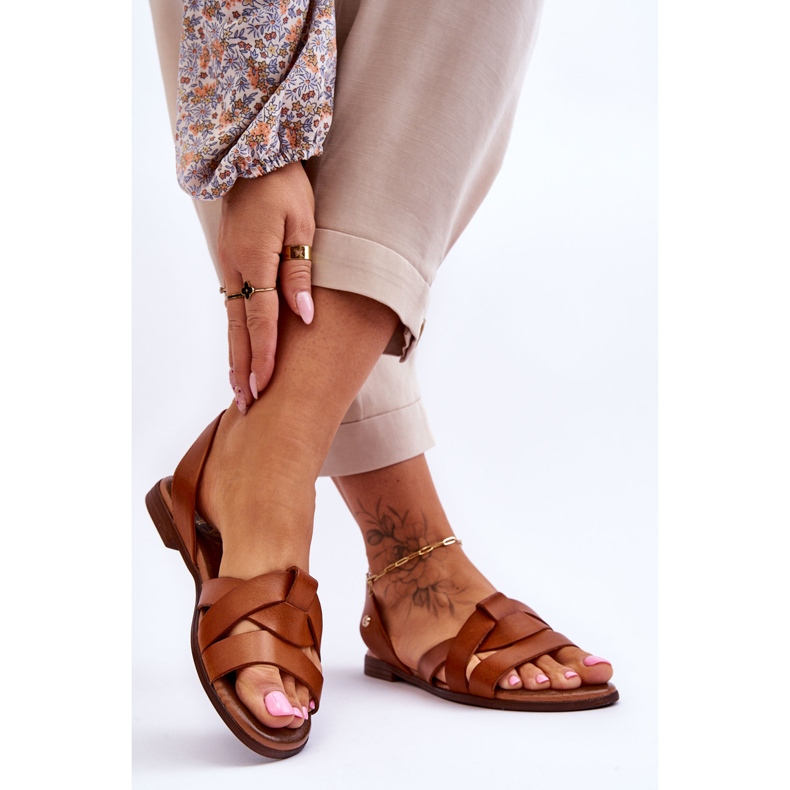 Zazoo Cómodas sandalias sin cordones de cuero marrón Kayla 2