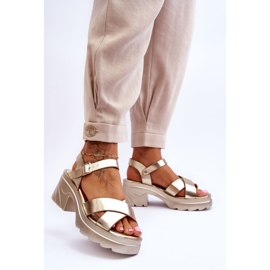 PS1 Sandalias Hillary doradas para mujer con tacones masivos dorado 3