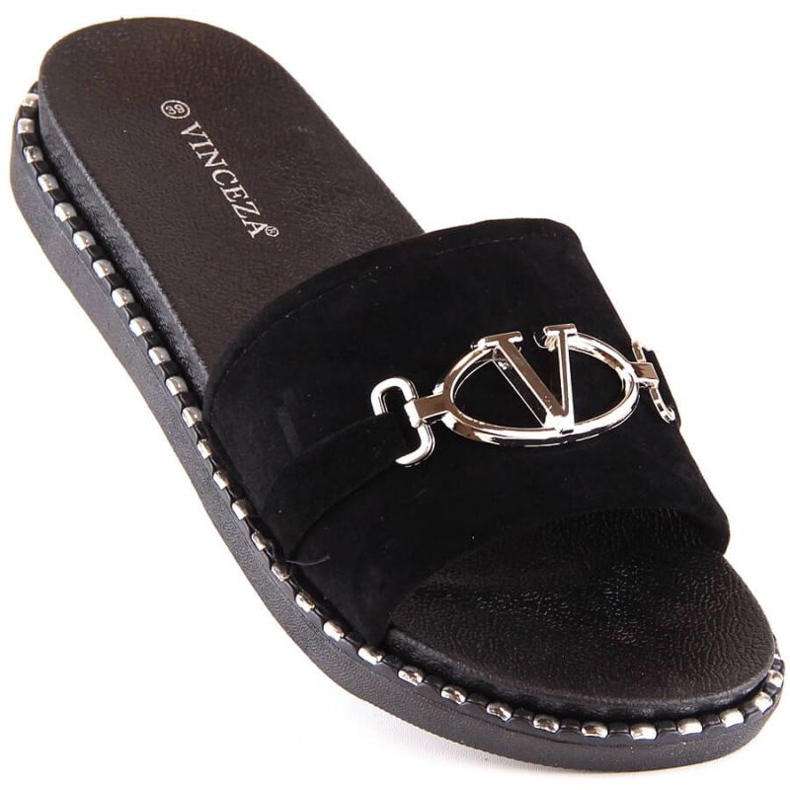 Pantuflas Vinceza W 30183 negras con adorno negro 1