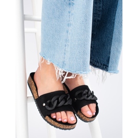W. Potocki Slippers de mujer en ante negro con cadena Potocki 3