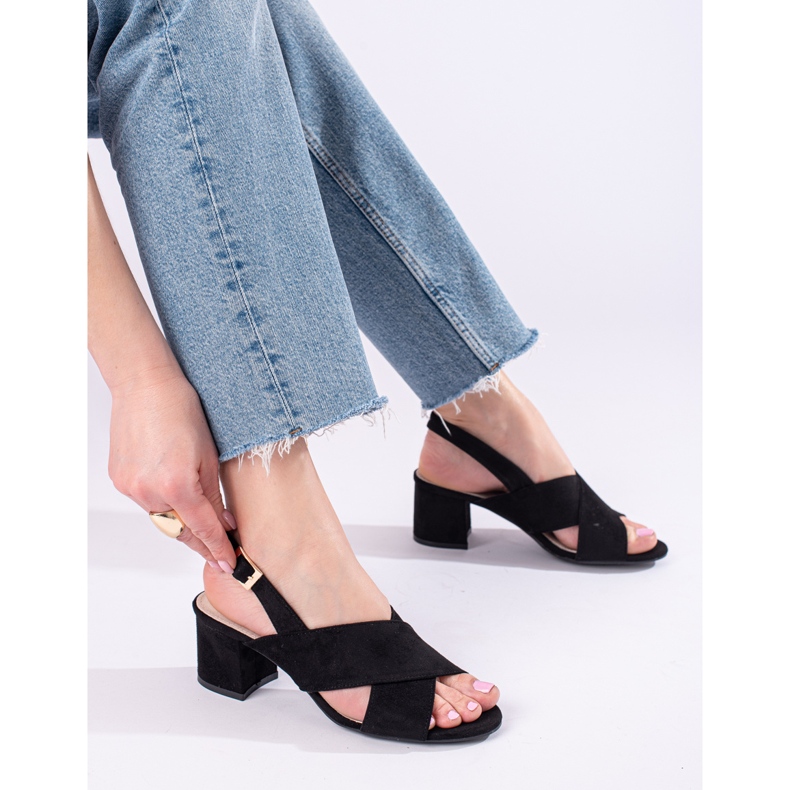 Sandalias de tacón en ante negras de Shelovet negro 1