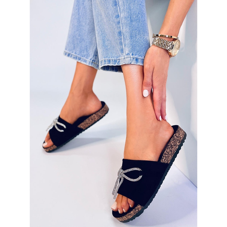 BM Chanclas de corcho con pedrería Dietz Black negro 1