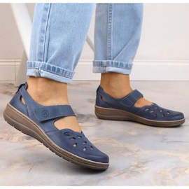 Zapato mujer cómodo piel calada con velcro azul Helios 4043 7