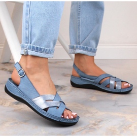 Sandalias mujer planas piel azul T.Sokolski L22-521 7