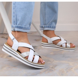 Sandalias cuña mujer cómodas piel blanco Rieker V0279-80 5
