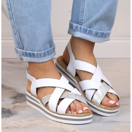 Sandalias cuña mujer cómodas piel blanco Rieker V0279-80 6