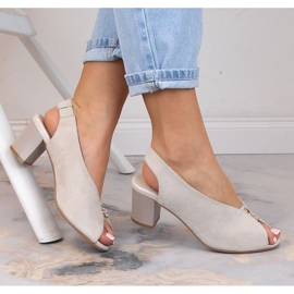 M. DASZYŃSKI Sandalias de ante para mujer con poste beige sin cordones M.Daszyński SA169-6 3