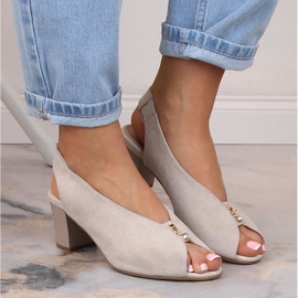 M. DASZYŃSKI Sandalias de ante para mujer con poste beige sin cordones M.Daszyński SA169-6 5