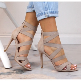 Sandalias mujer tacón ante beige Potocki LE20016 4