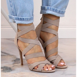 Sandalias mujer tacón ante beige Potocki LE20016 6