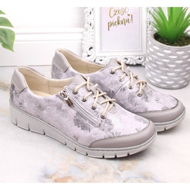 Zapatos mujer cómodos Helios 334 piel con flores gris 7