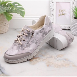 Zapatos mujer cómodos Helios 334 piel con flores gris 1