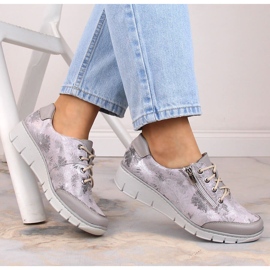 Zapatos mujer cómodos Helios 334 piel con flores gris 2