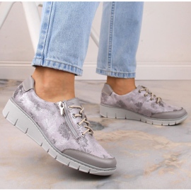 Zapatos mujer cómodos Helios 334 piel con flores gris 3