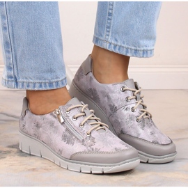 Zapatos mujer cómodos Helios 334 piel con flores gris 4