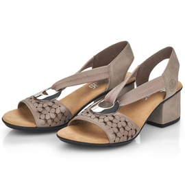 Rieker 64677-64 Sandalias beige de piel con tacón y elástico 7