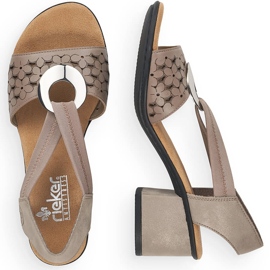 Rieker 64677-64 Sandalias beige de piel con tacón y elástico 10