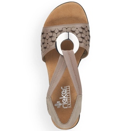 Rieker 64677-64 Sandalias beige de piel con tacón y elástico 5