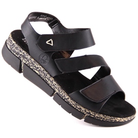 Sandalias de mujer cómodas en una plataforma de velcro negro Rieker V2301-00 6