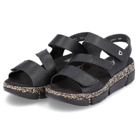 Sandalias de mujer cómodas en una plataforma de velcro negro Rieker V2301-00 10