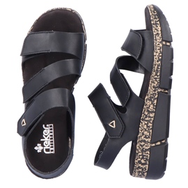 Sandalias de mujer cómodas en una plataforma de velcro negro Rieker V2301-00 11