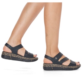 Sandalias de mujer cómodas en una plataforma de velcro negro Rieker V2301-00 12