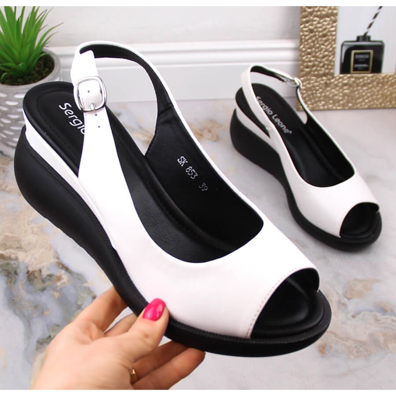 Sandalias mujer cuña blancas Sergio Leone SK853 blanco 1