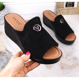 Zapatillas casa mujer cuña ante negro Vinceza 10907 1