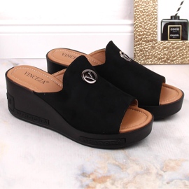 Zapatillas casa mujer cuña ante negro Vinceza 10907 2