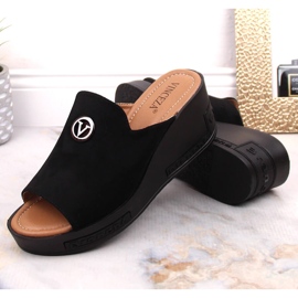 Zapatillas casa mujer cuña ante negro Vinceza 10907 3