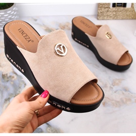 Zapatillas casa cuña mujer ante beige Vinceza 10907 1