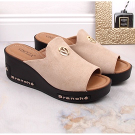 Zapatillas casa cuña mujer ante beige Vinceza 10907 2
